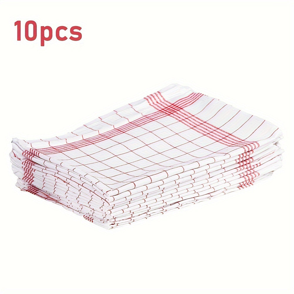 Set of 12 vintage red and white check European kitchen towels, each measuring 62 x 42cm. Heavy, hand hemmed tea towels suitable for all purposes.