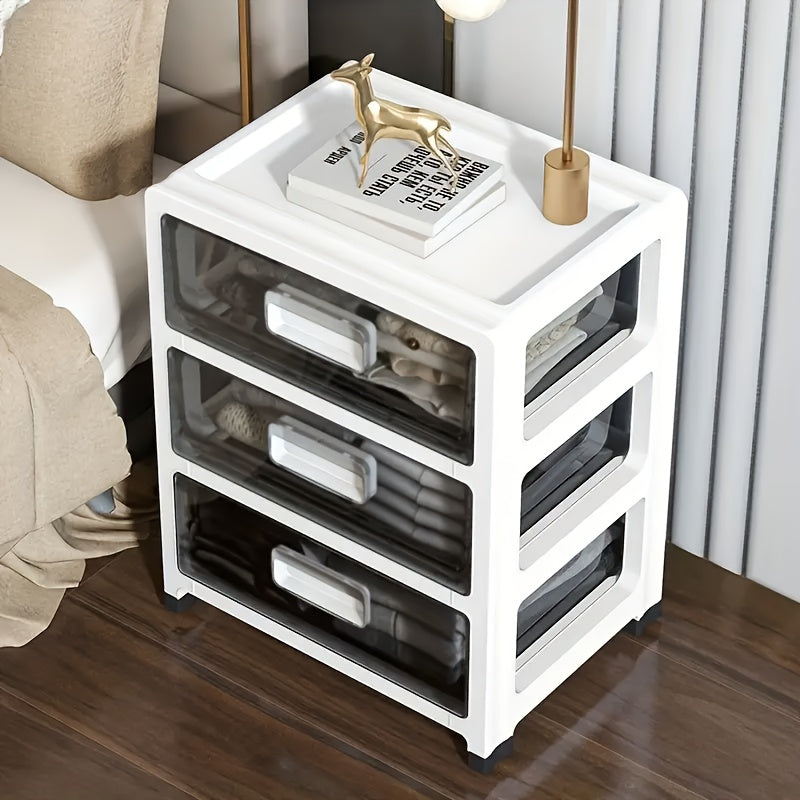 Assembly Required Transparent Plastic Storage Cabinet with Casters for Office File and Supplies Organization Under-Desk.