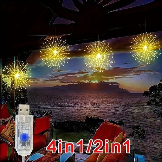 USB Firework outdoor light for parties and gardens with 8 lighting modes.