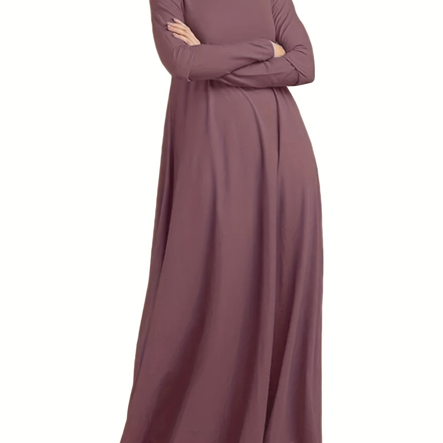 Ramadan Long Sleeve Kaftan Dress with Solid Color, Turtle Neck Maxi Length Casual Women's Clothing.