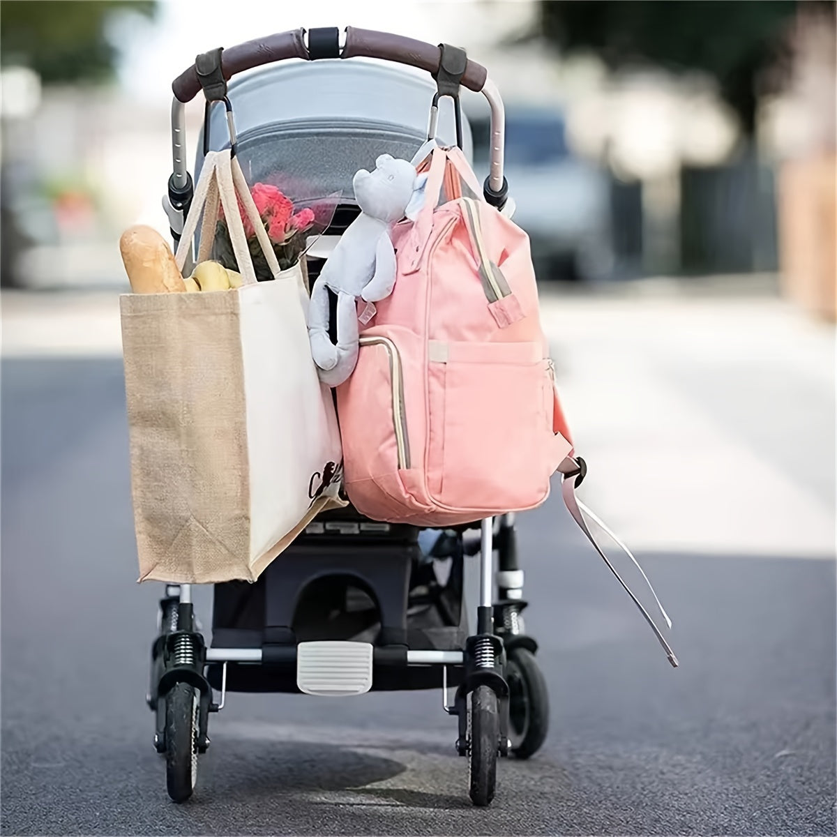 Set of 2 PU Faux Leather Stroller Hooks, Convenient Hanging Bag Hooks for Strollers, Attachable Stroller Buckles