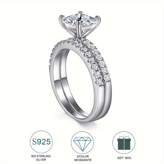 Hypoallergenic 925 Sterling Silver 1ct Moissanite Square Stacking Ring - Perfect for Women's Engagement, Proposal, or Wedding Band. Luxury Valentine's Day Gift Set includes Moissanite Certification and Exquisite Gift Box.