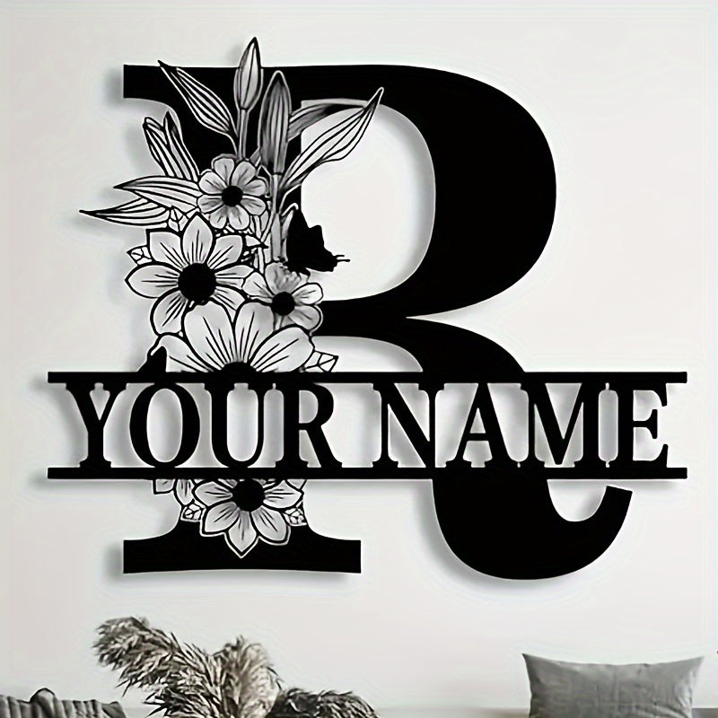 Unique Housewarming Gift - Personalized Home & Front Door Decor - Custom Metal Family Name Sign with Floral Design