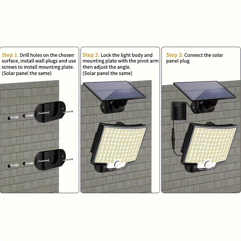 Solar-powered outdoor wall light with water-resistant plastic casing for garden, patio, or balcony lighting. Powered by a lithium battery ≤36V with integrated light source.