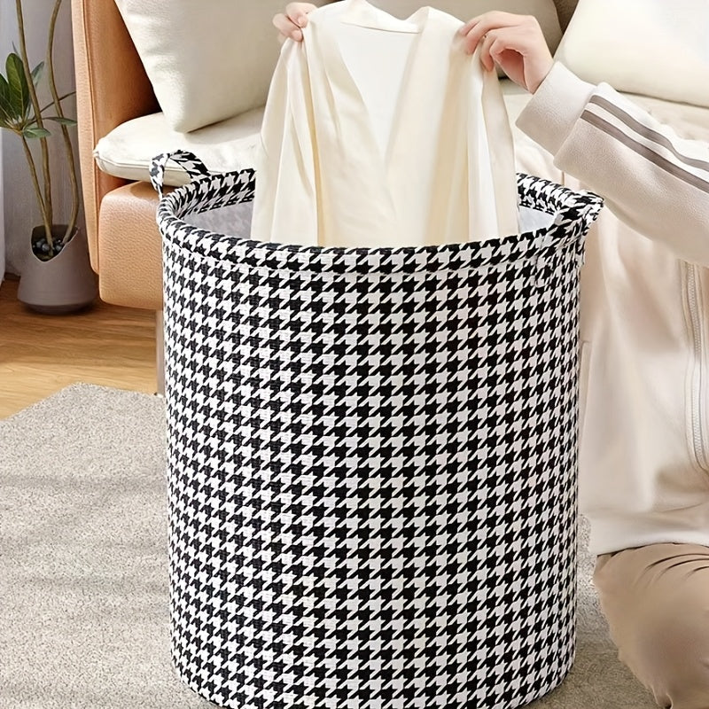 Stylish Foldable Fabric Storage Basket - Multi-Use Laundry Hamper for Clothing, Toys & Beyond - Low Maintenance, White/Black, Bathroom, Soiled Garments