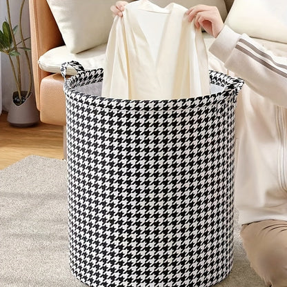 Stylish Foldable Fabric Storage Basket - Multi-Use Laundry Hamper for Clothing, Toys & Beyond - Low Maintenance, White/Black, Bathroom, Soiled Garments