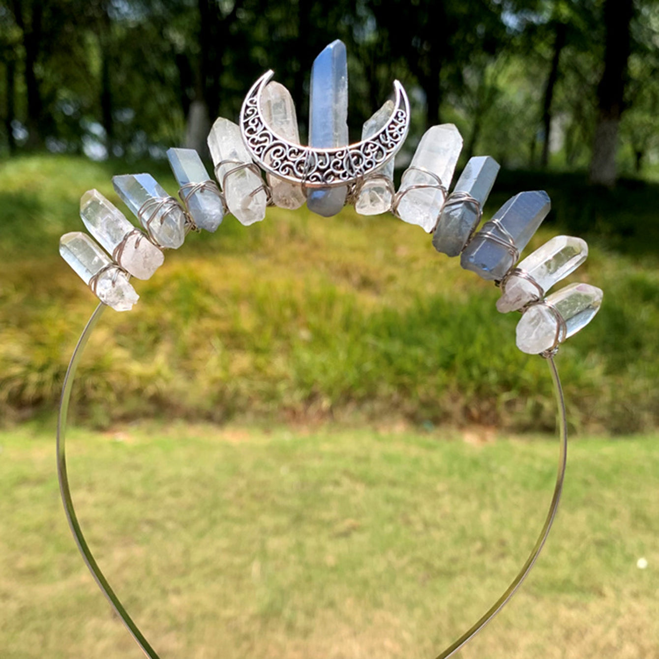 Crystal quartz raw stone crown hairband tiara headband jewelry for weddings and parties for women.