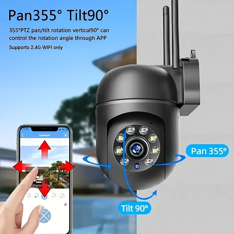 One 1080P HD WiFi security camera with indoor wireless pan-tilt view, 2-way audio, AI motion detection, color night vision, remote monitoring via app, wall-mountable, USB powered, supports