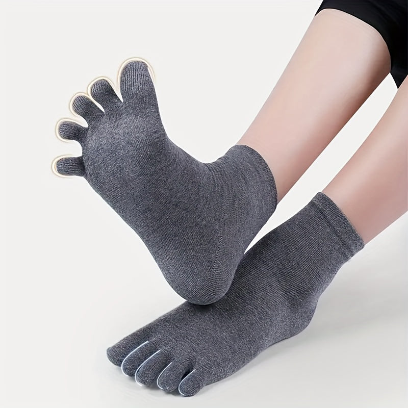 5 or 10 pairs of men's solid color mid-tube five-finger socks, breathable split toe socks.