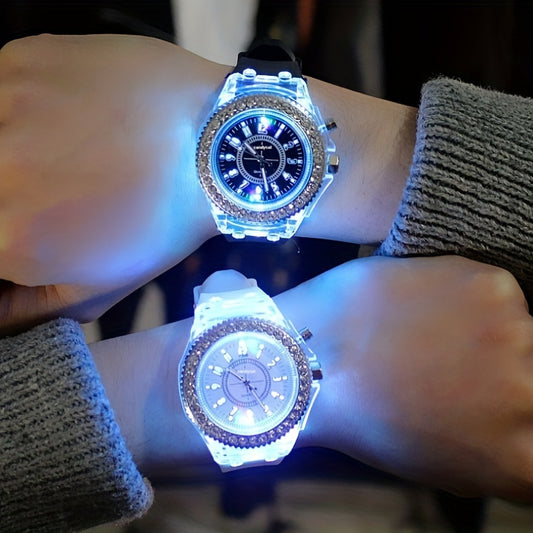 Luminous Rhinestone Full Edge Dial Watch with Silicone Quartz for Boys and Girls, Great for School Supplies and Gifts.