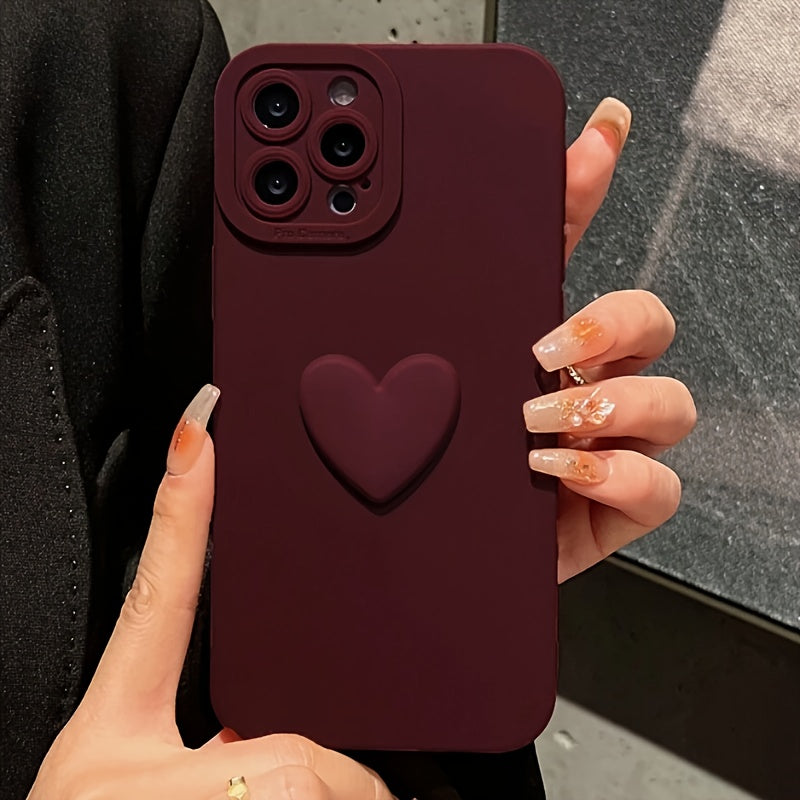 Schattig 3D liefde wijnrood telefoonhoesje, geschikt voor iPhone modellen 7-15 Pro Max XS XR.