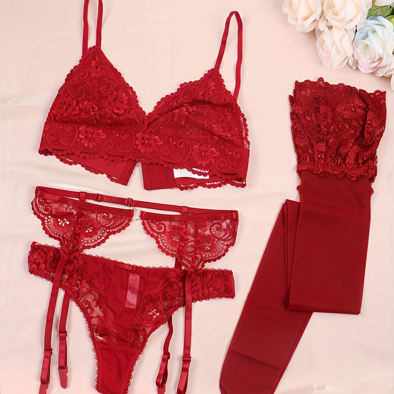 Lace garter belt set for women.