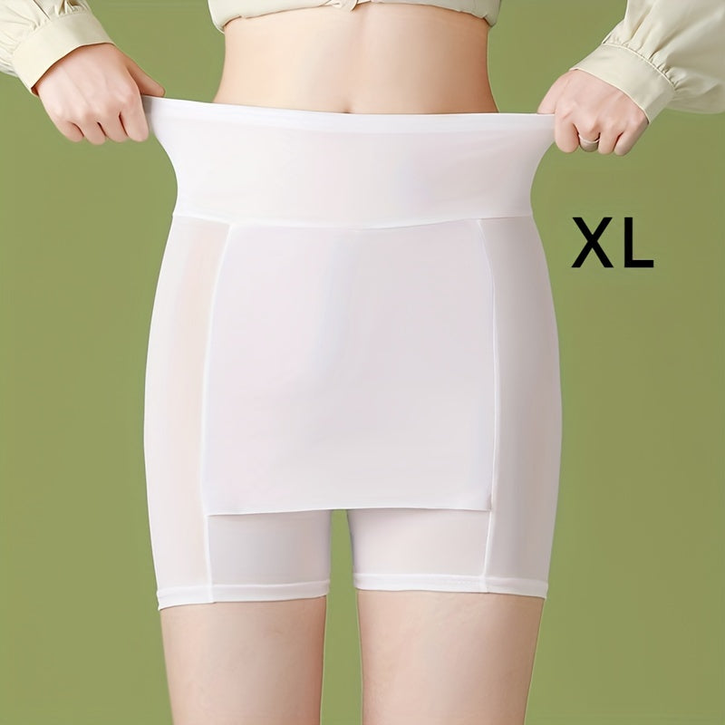 Seamless high waist shaping shorts for women with tummy control and slimming features, made of lightweight double layer ice silk.