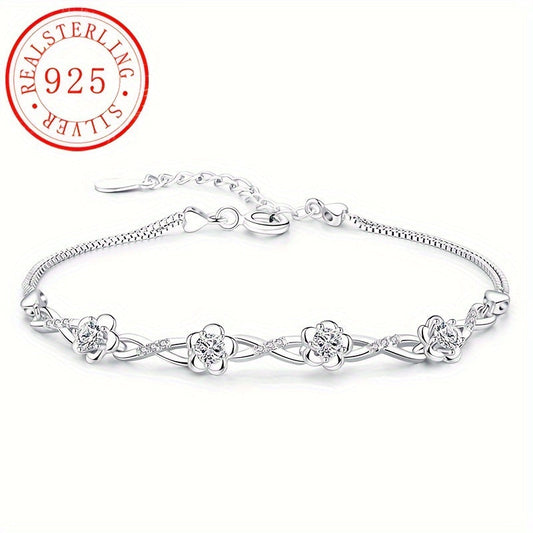 This bracelet is made of high-quality S925 silver, featuring a beautiful peach blossom design with plum blossom decoration and purple zirconia. It is perfect for everyday wear or as a thoughtful gift, weighing 5.2g/0.18oz.