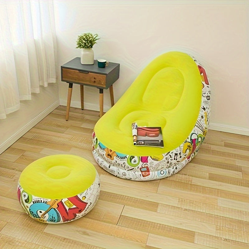 Inflate your style with the Classic Style Inflatable Graffiti Lounge Chair, featuring luxurious velvet upholstery, a footrest, and armless comfort. Perfect for your game room, bedroom, living room, or library, this upholstered armless accent seat bundle