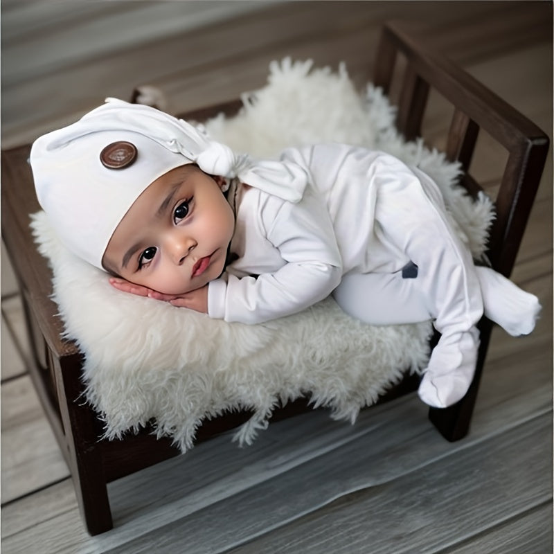 Newborn Christmas Costume for Baby Bodysuit, Photo Props for Newborn Photography, Cotton Jumpsuit with Long Tails Hat, Festive Clothing Outfit