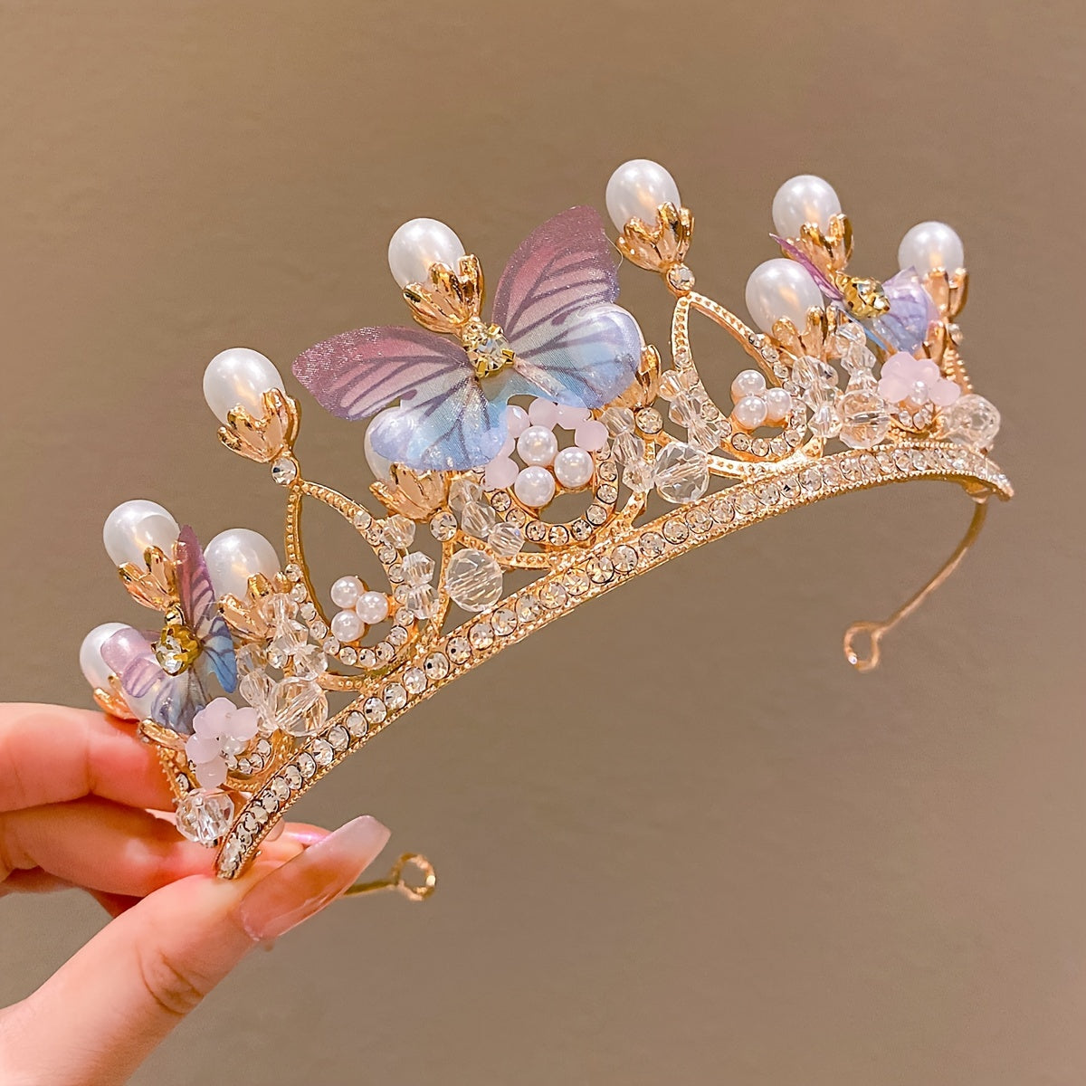 Exquisite Rhinestone Princess Crown Tiara adorned with Faux Pearls - Perfect for Birthday Parties, Weddings, and Special Occasions. Ideal for Women as Bridal Hair Jewelry Accessory.