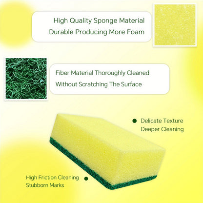 This premium double-sided cleaning sponge is designed for maximum effectiveness. With one side soft and absorbent, perfect for wiping smooth surfaces or soaking up moisture, and the other side featuring strong friction to tackle even the toughest stains