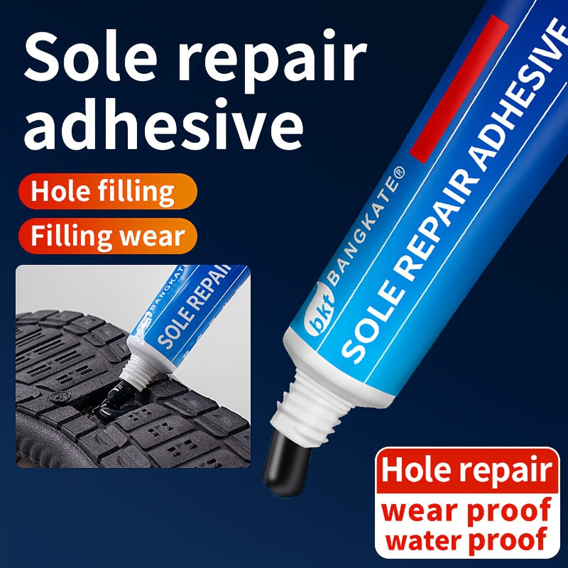 High-quality shoe sole repair adhesive, waterproof and wrinkle-resistant. Comes with rubber-compatible application tool.