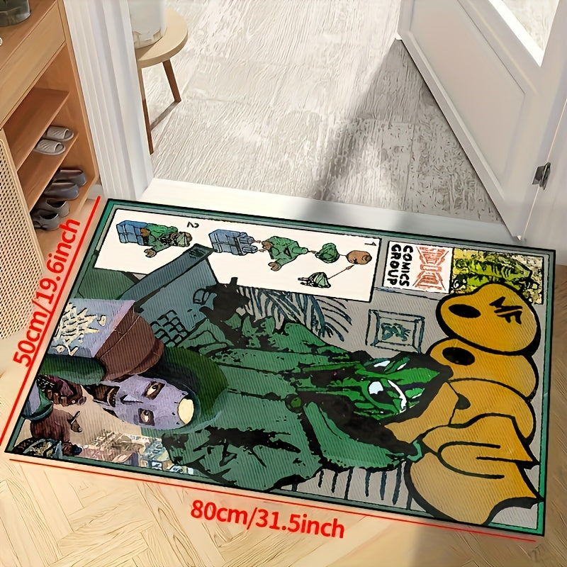 Green Toy Building Blocks Comics Non-slip Rug for Entryway Living Room Bedroom Nursery Room, Machine Washable, Indoor/Outdoor Use, Home Decor, Area Rug, Tapestry