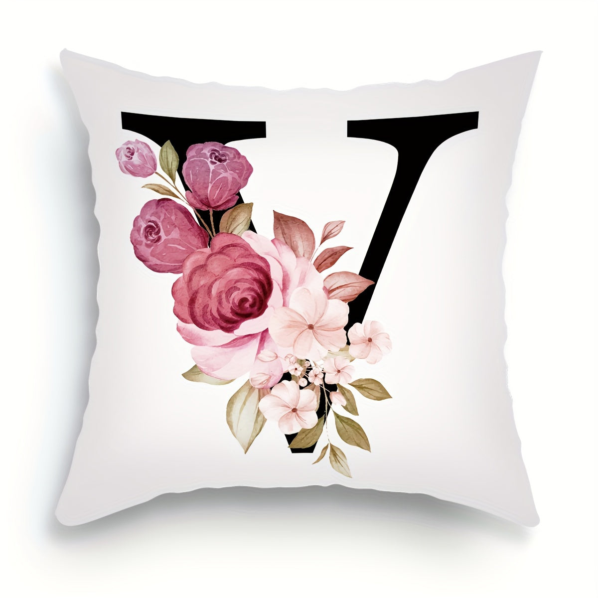 English letter flower print pillowcase for sofa cushions, 45.72cm x 45.72cm.