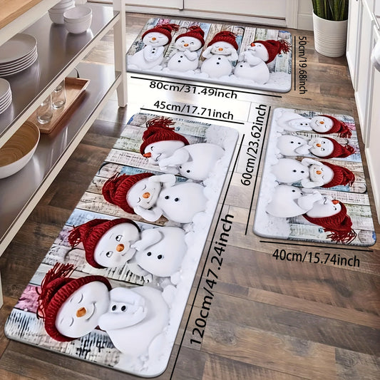 Adorable Christmas Snowman Kitchen Mat - Featuring Non-Slip, Stain-Resistant, and Absorbent Qualities - Ideal for Home Decor in Entryways, Bedrooms, and Bathrooms