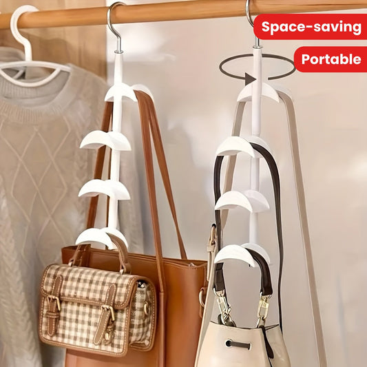 Elegant Iron Bag Hooks with Rotating Design, Polished Metal Wardrobe Organizer for Ties, Hats, Scarves, Women's Fashion Accessories. No-Drill Installation, Portable Bag Hangers with Mature Style.