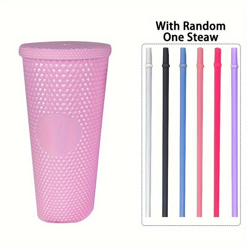 3 Durian Texture Reusable Water Bottles with Straw - Double Layer Plastic, BPA-Free, Pastel Pink & Blue, 450ml/700ml/1100ml for Travel, Fitness, Camping, and Daily Use