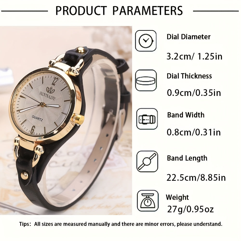 1 elegant women's quartz watch with black faux leather strap and golden-tone accents - fashionable analog display, battery operated, perfect for everyday and special occasions.