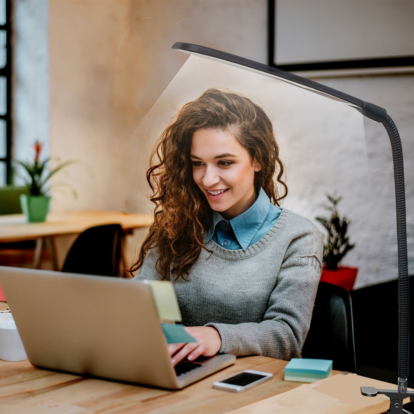 FlexiLED Desk Lamp with Clamp - USB-Powered, 360° Adjustable Gooseneck, Eye-Friendly Design, Portable Light for Reading & Crafting, Plastic Shade, No Battery Needed - Perfect for Home Office