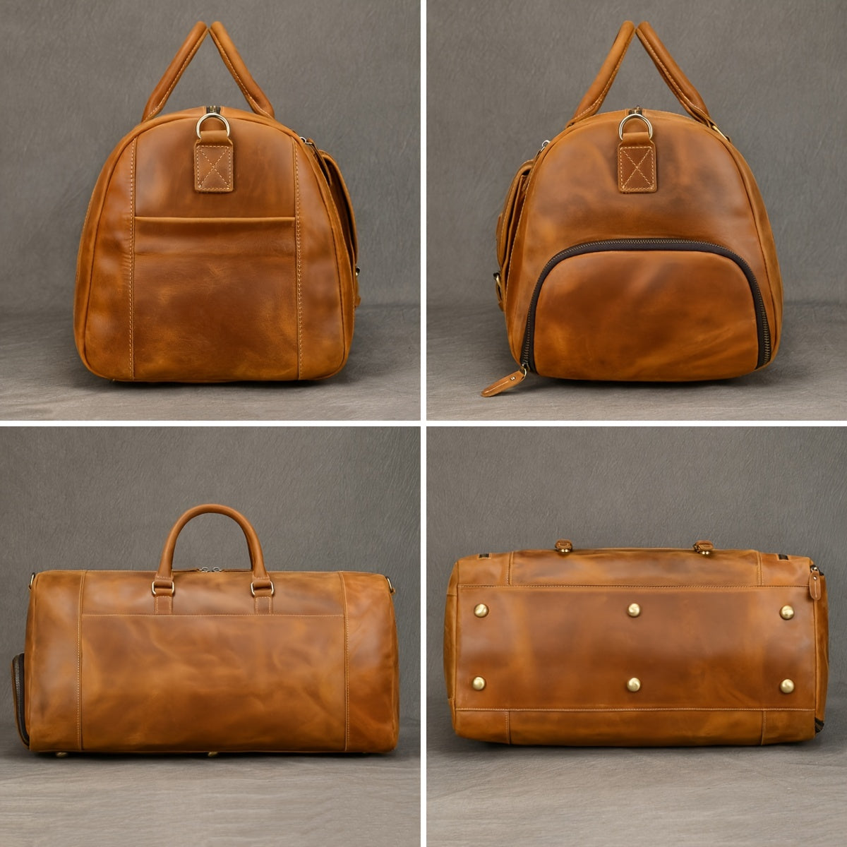 Genuine cowhide leather duffel bag for men, retro fashion handbag - 57.91 cm