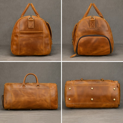 Genuine cowhide leather duffel bag for men, retro fashion handbag - 57.91 cm