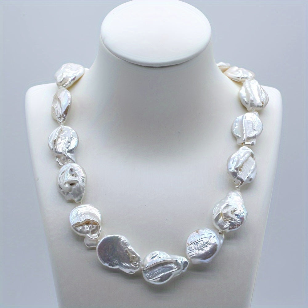 Unique and Elegant Women's Baroque Pearl Necklace - Perfect for Parties and Gifting. Made with Natural White Freshwater Pearls, each Irregular Teardrop-Shaped Pearl is One-of-a-Kind with Slight Variations in Shape and Color, adding to its Beauty and