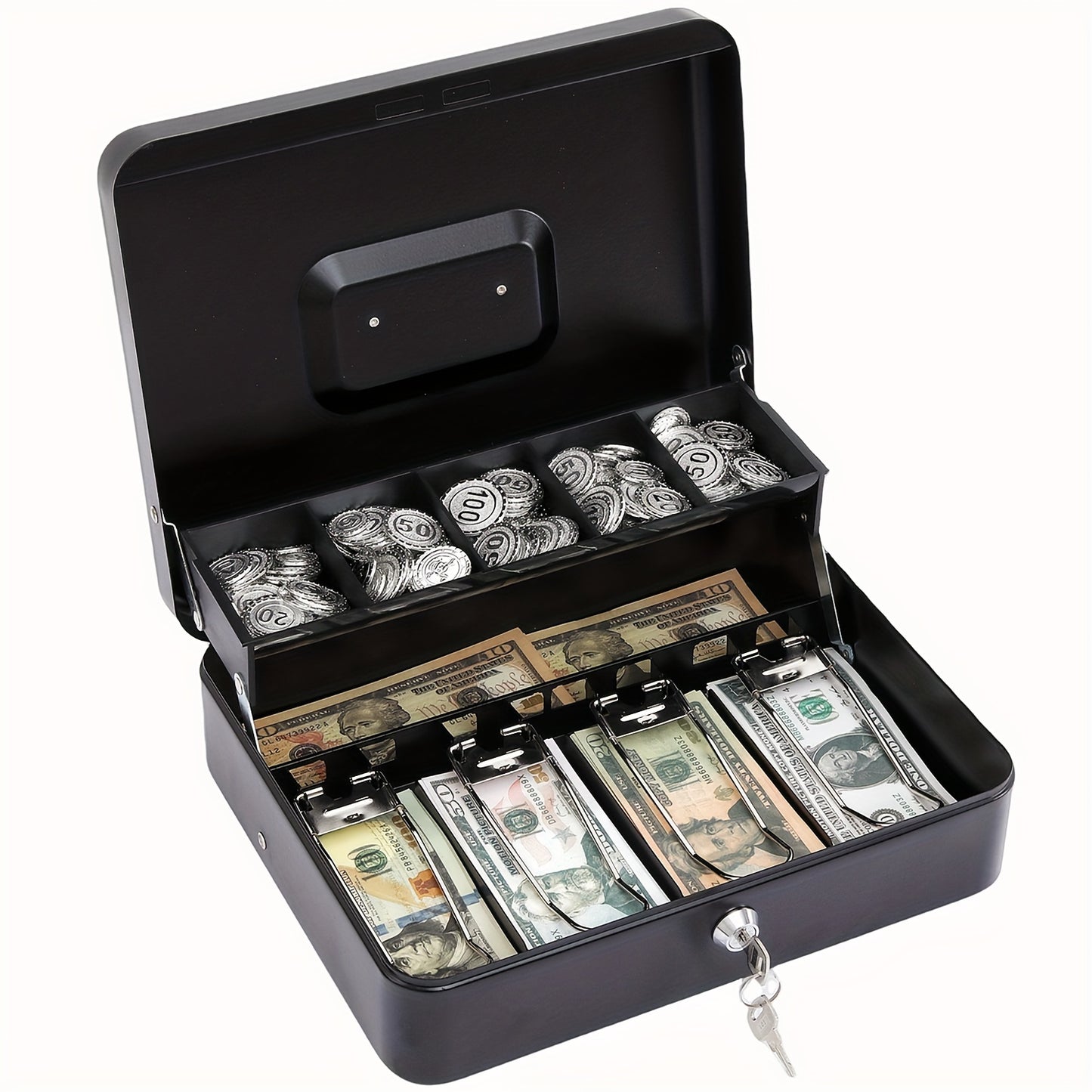 1pc Money Box with Lock for cash organization and storage.