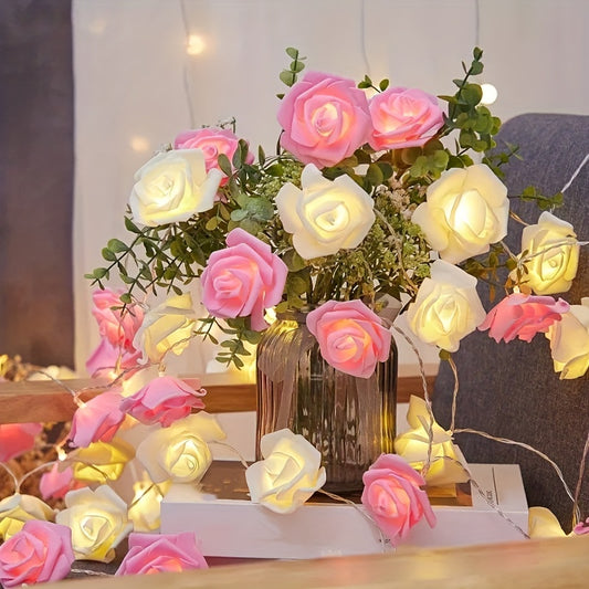 1pc WINTOGETHER LED Rose Flower String Lights, 100.58cm, Pink & White Roses, Battery-Powered with 10 Warm-Glow Flowers - perfect for Home Decor, Weddings, Parties & Festive Atmosphere (Batteries Not Included)