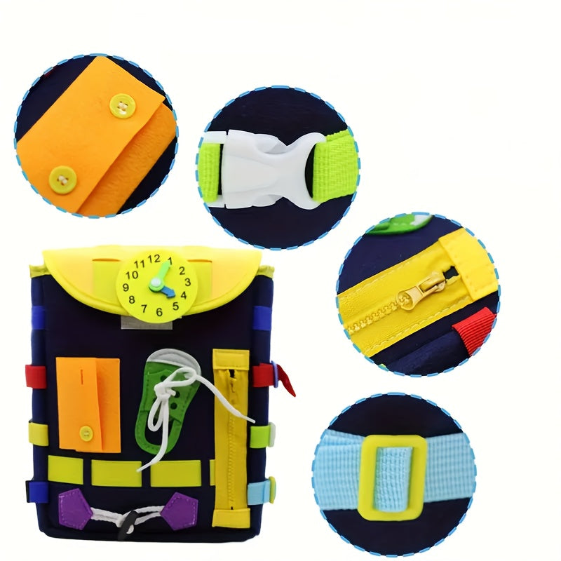 Busy Backpack is a learning activity pack for ages 0-3 with buckles and zippers, educational games, colorful felt materials, and perfect for Halloween, Christmas, and birthday gifts.