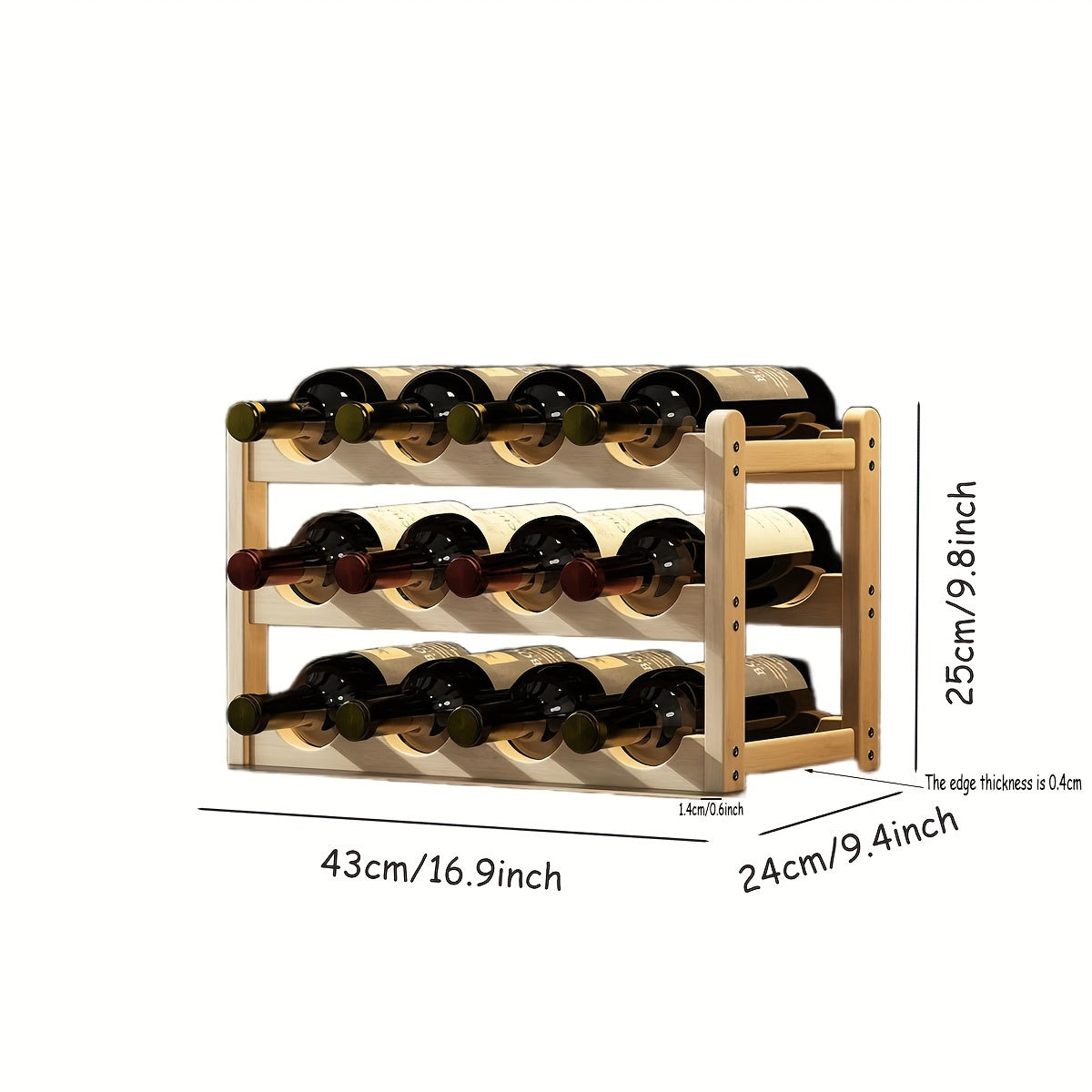 Tiered wine bottle holder with separate tiers, one can be placed (assembly required for 2/3/4 tier wine rack)