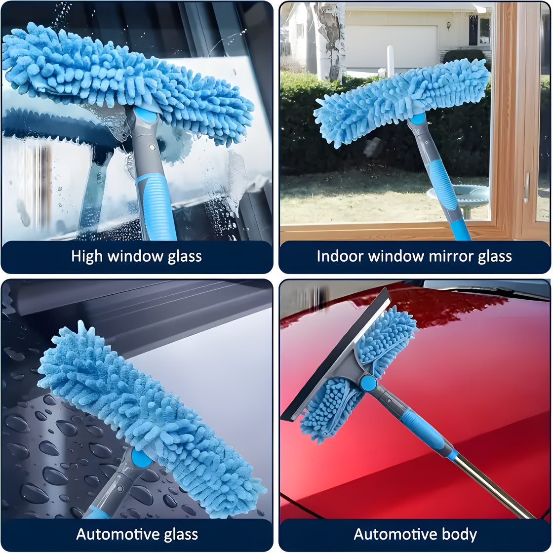 Window cleaner kit with washer, squeegee, microfiber cloth, stainless steel handle, resin head, and 59.74-meter reach, available in 5 colors. No electricity needed.