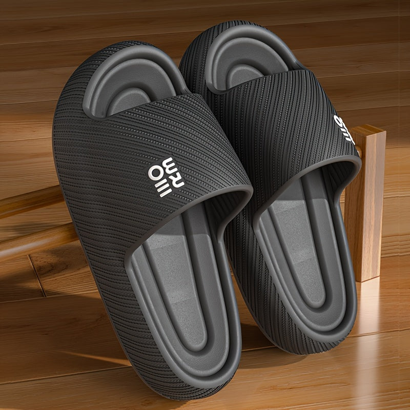 Women's Summer 2024 EVA Slide Sandals in Black and White, Non-Slip with Thick Sole for indoor use, Textured Design.