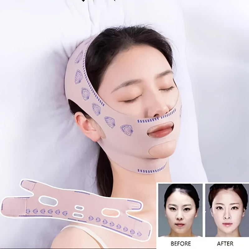 Adjustable Face Lifting Band for Facial Contouring and Beauty Salon Use, made with skin-friendly material and reusable fastening straps.