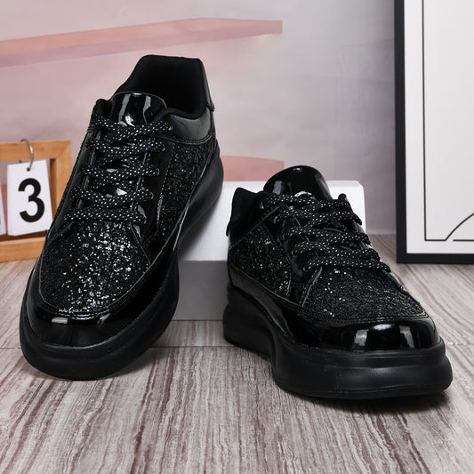 Sequin low-top sneakers with synthetic upper, fabric lining, and EVA sole for women - perfect for outdoor activities, travel, and casual wear.