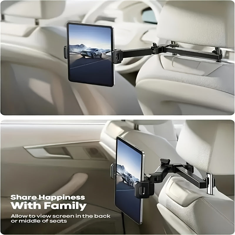 Car rear headrest tablet phone holder, compatible with tablets for devices ranging from 11.94-32.77 cm, providing safe and adjustable support for road travel.