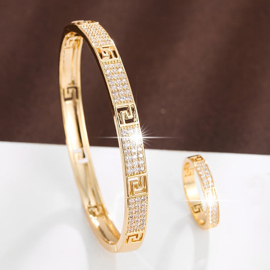 Distinctive number pattern Bracelet and Ring for women crafted with Zirconia Copper