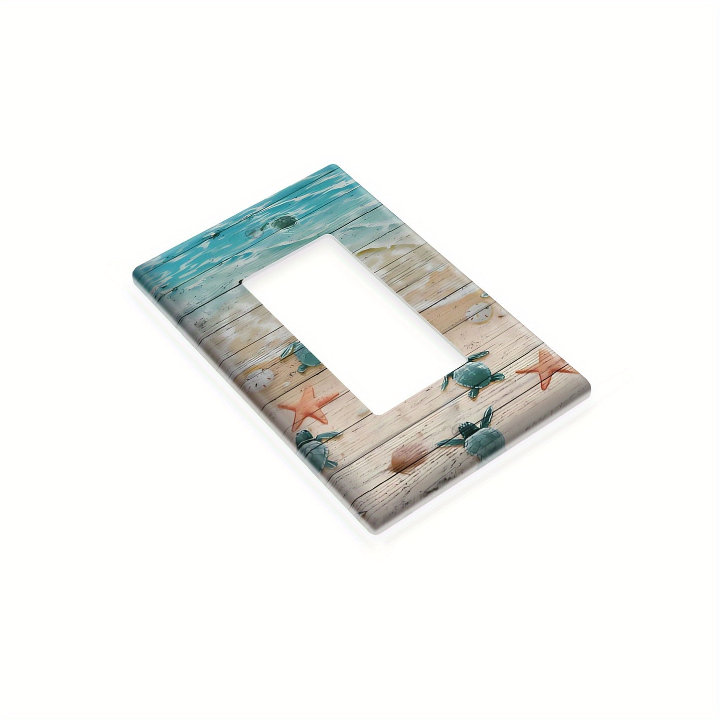 Ocean-inspired wooden panel light switch cover to easily decorate walls. Fits standard wall boxes with screw-in mount, no wires or batteries needed. 1 piece included.