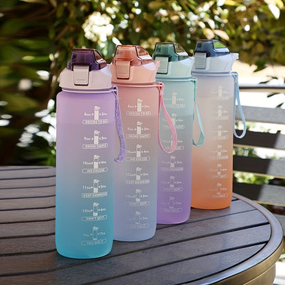 Rainbow 32 Oz/1 Liter Water Bottle with Time Marker, Portable Rope, and Straight Drinking Design. A Motivational Gift.