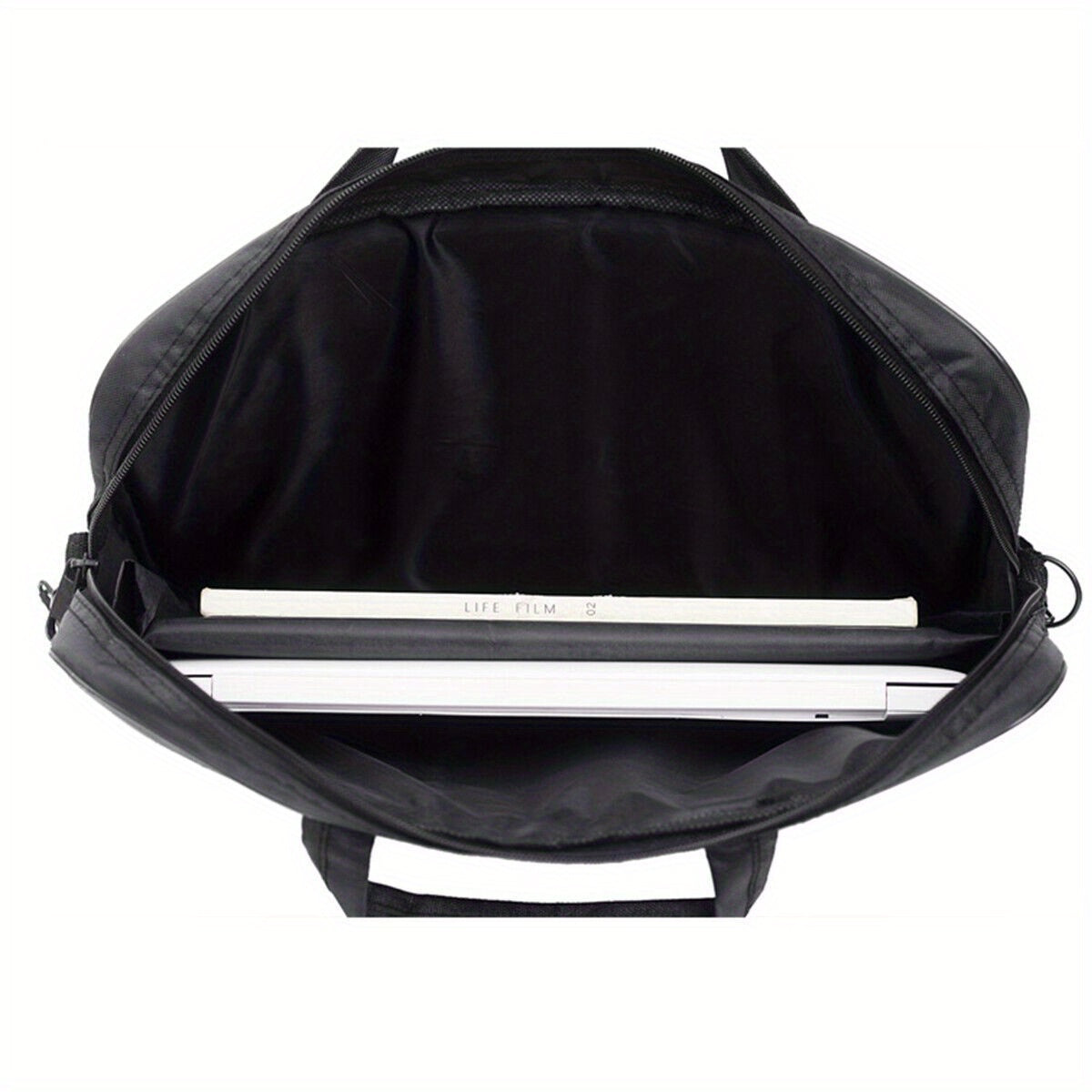 Durable black laptop sleeve with shoulder strap and compartments.