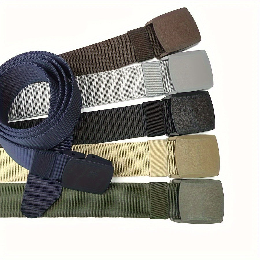 Hypoallergenic nylon belt with smooth buckle, ideal for casual wear, jeans, and outdoor activities for both men and women.