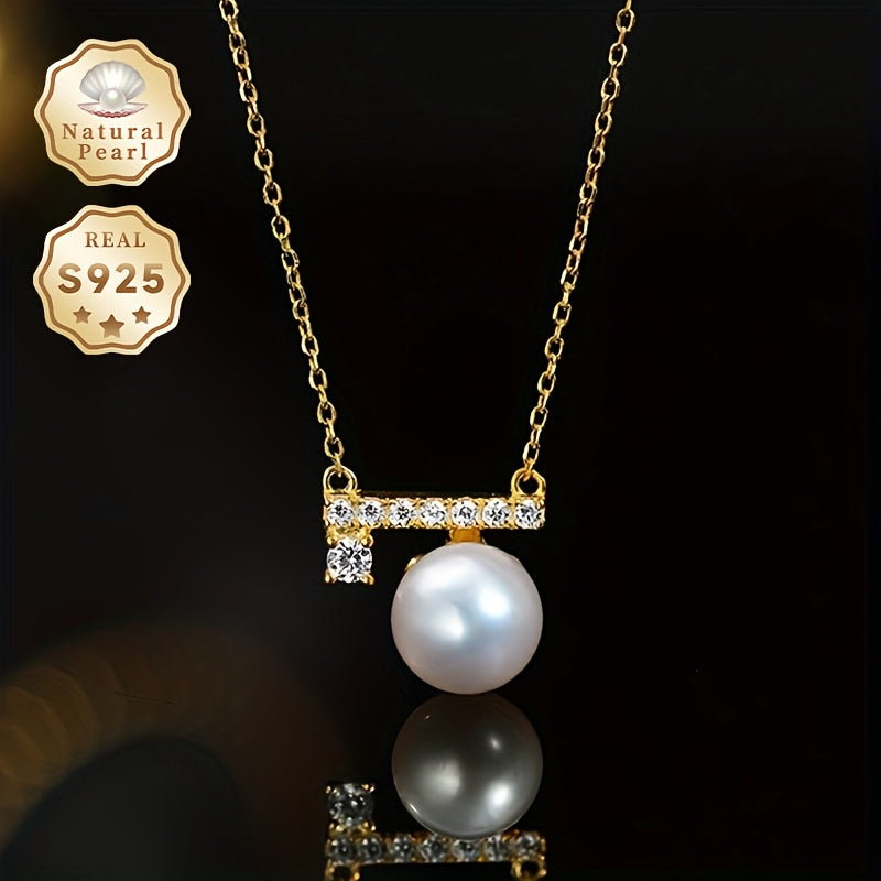 Vintage-inspired Pearl Pendant Necklace made of 925 Sterling Silver for Women - Features Natural Sea Salt Pearls and Comes in a Sparkling Gift Box - Ideal Gift choice for Women