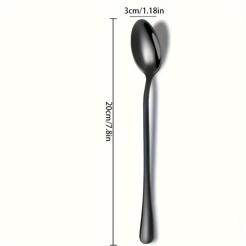 Set of 6 long-handled iced tea spoons, black stirring spoon, high-quality stainless steel coffee spoon, cocktail stirring spoon, long-handled teaspoon, mirror polished, dishwasher safe.