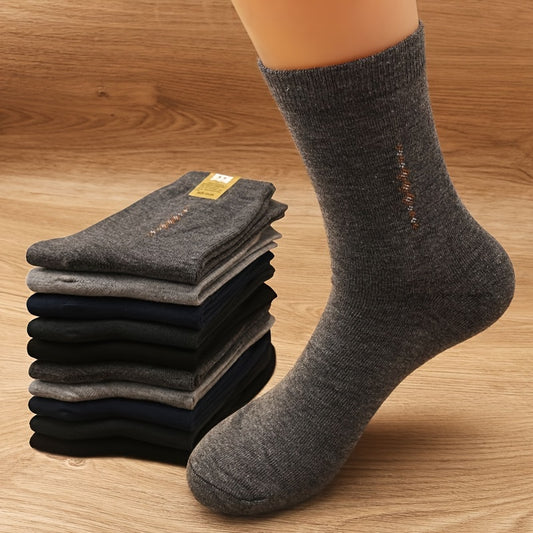 5/10 Pairs of Men's Solid Crew Socks for Outdoor Wear all Seasons